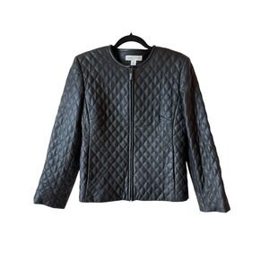 CASUAL CORNER Quilted Leather Jacket Vintage EUC Fitted Classic Zip Black Small